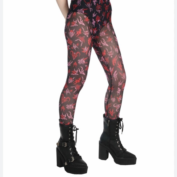 KILLSTAR Devilish Leggings Womens Size XXL Black Red Mesh Pants Witchy Goth Fun - Picture 2 of 12